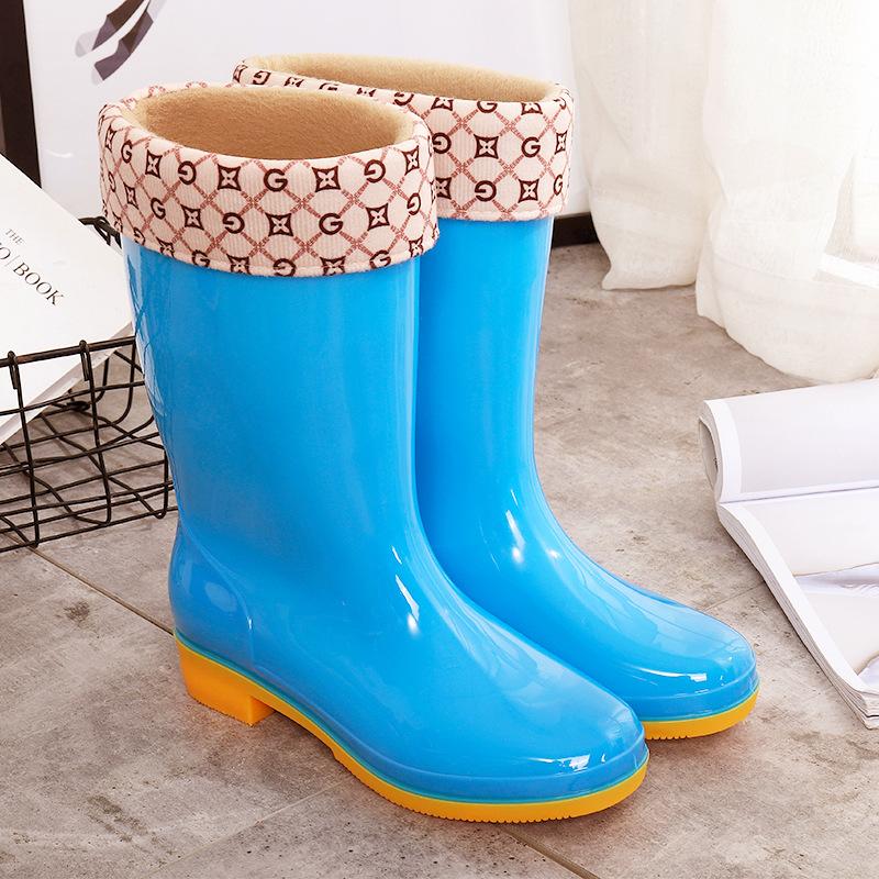 Medium tube non-slip waterproof shoes jelly rain shoes rain boots water boots thermal cover shoes women's adult fashion long tube