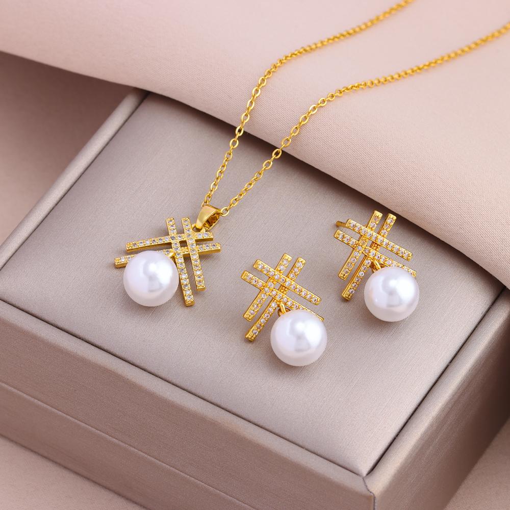 New Fashion Gold Plated Necklaces Earrings Sets For Women Female Trendy Party Jewelry Girls Daily Wear Neck Chain Earrings