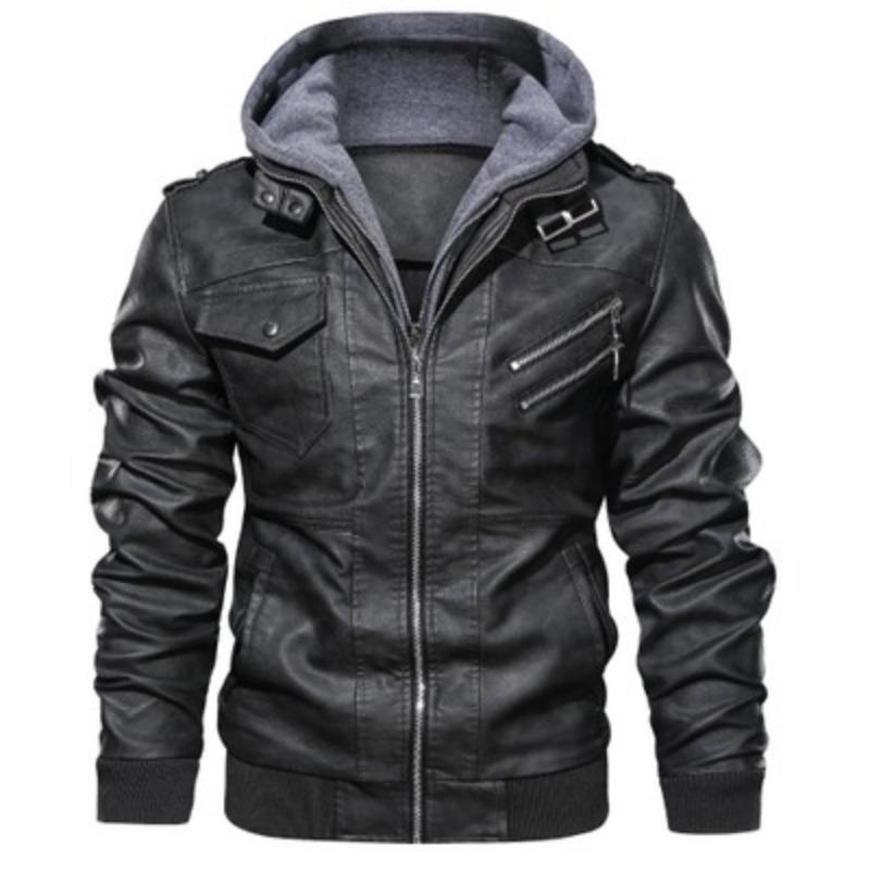Leather Jacket Men's Slim Zip PU Jacket Fall Men's Leather Jacket Jacket Black