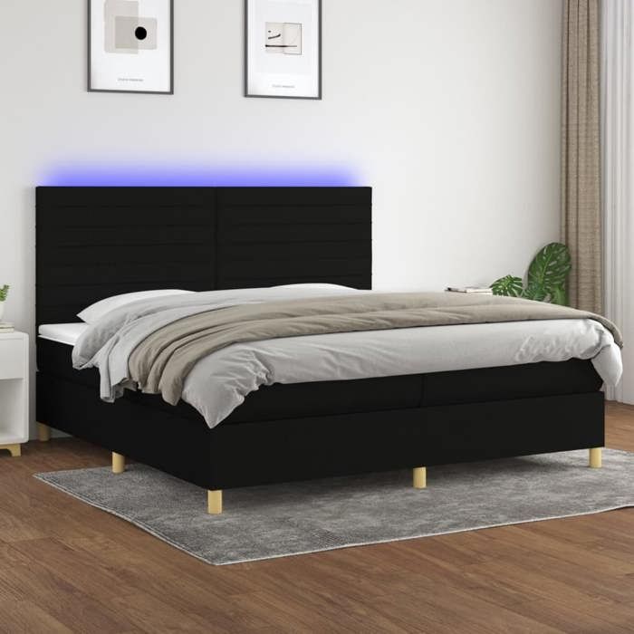 VidaXL Slat Bed Base with Mattress and LED, Upholstered Bed with Headboard, Double Bed, Adult Bedroom Bed, 3135543