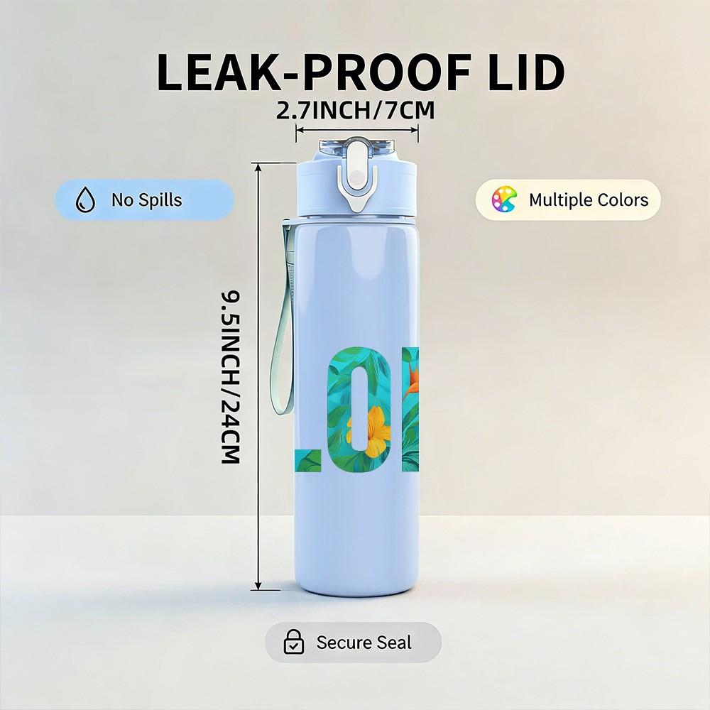 1PC Bold Color Aloha Letter Art 750ml Color Plastic Sports Water Bottle Leakproof Flip Straw Lid Suitable for Sports Office Home Use