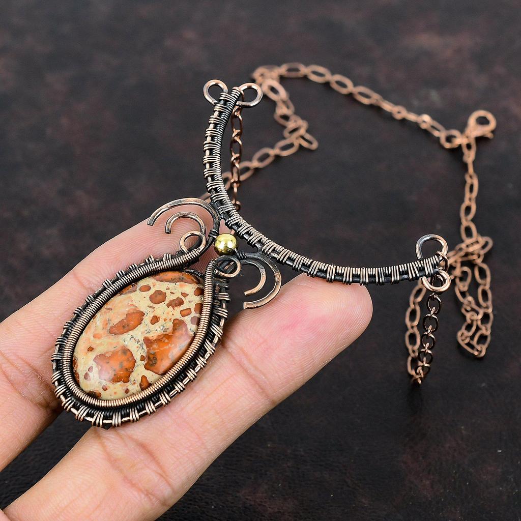 Asteroid Jasper Necklace Copper Wire Wrapped Adjustable Necklace Copper Jewelry Real Gemstone Necklace Handmade Jewelry Women's Special Gift