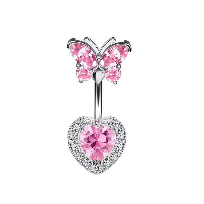 Exquisite Stainless Steel Pink Zircon Butterfly Navel Ring Sexy Body Jewelry For Women Girls Fashion Belly Button Rings Gifts