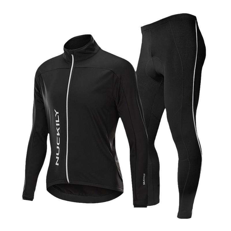 Niukeli Men's Thermal Cycling Suit: Autumn/Winter Fleece Long Sleeve Top & Reflective Pants