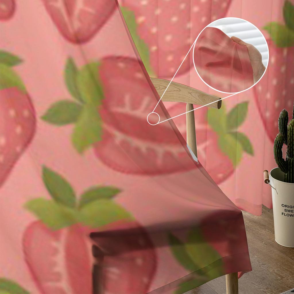 Cortinas de chiffon luxuosas rosa morangos para decoração de sala de estar, quarto, janela, voiles, cortina de tule