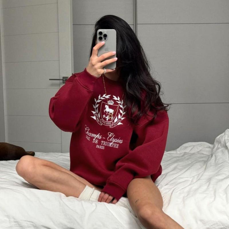 2026 Womens Round Neck Loose Fit Printed Hoodie Sweatshirt Casual Comfortable Long Sleeve Top