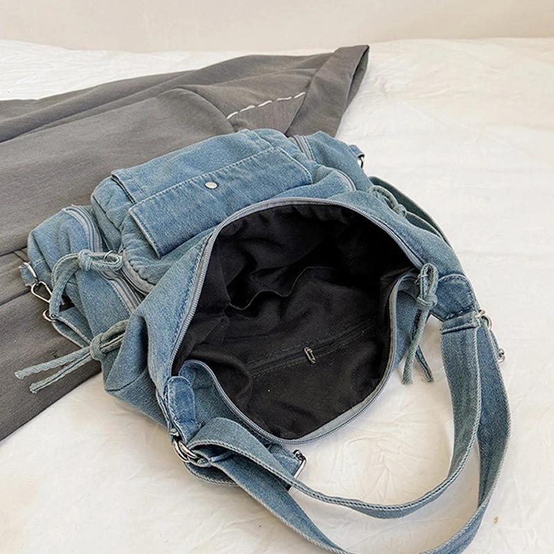 Japanese Harajuku Style Large Capacity Tote Bag Female New Casual Fashionable Multifunctional Denim Shoulder Messenger Bag