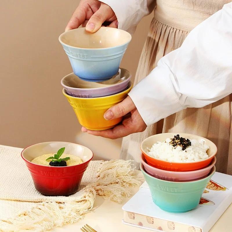 300ML 4.5 Inches Rainbow Gradient color Dishes Fruit Bowl Tableware Ramen Bowls Kitchen Dessert Salad steamed egg bowl Tableware