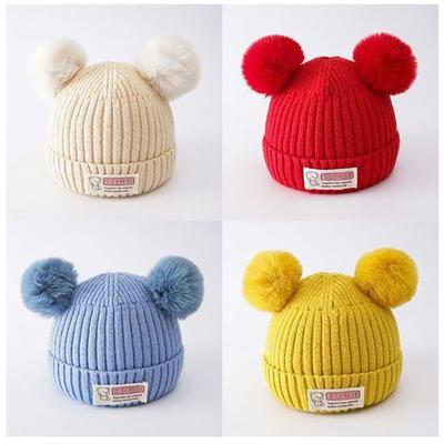 Winter Children Warm Baby Knitted Hats With Pompom Kids Knit Beanie Hats Solid Color Children's Hat For Boys Girls Accessories