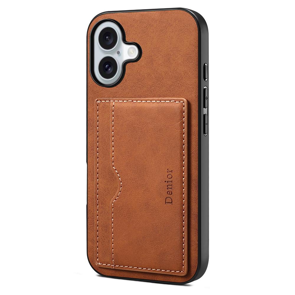 DENIOR For iPhone 17 Case Card Holder Kickstand Leather Phone Back Cover