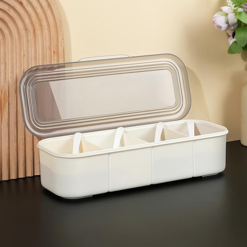 Multi-Compartment Spice Box Set with Spoon: Moisture-Proof Kitchen Seasoning Storage