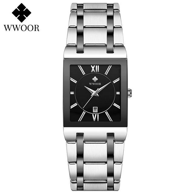 Wwoor Hold Love Square Men'S Steel Strap Watch Quartz Watch Waterproof Business Men