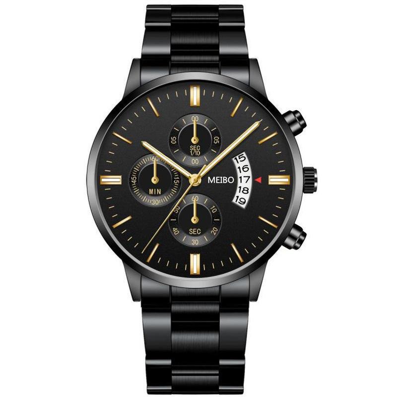 Men S Business Watch, Steel Belt Calendar Couple, Men S Classic Fake Three-Eye Quartz Watch