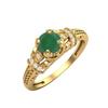 5MM Round Green Onyx Gemstone 925 Sterling Silver Gold Plated Solitaire Blossom Design Women Wedding Ring