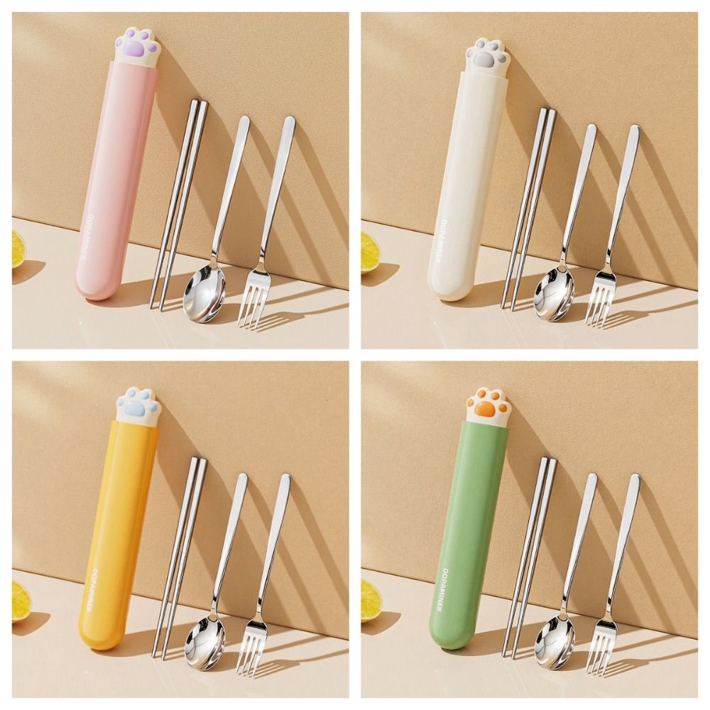 Portable Spoon Fork Chopsticks Set Cat Paw Travel Tableware Set Stainless Steel Cutlery Set Travel