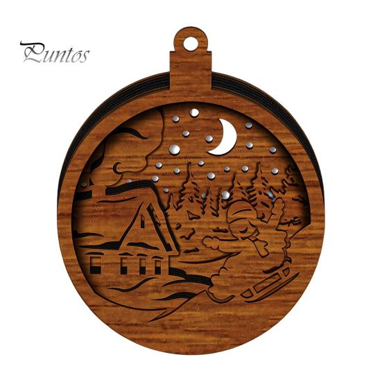 Warm Light Christmas Tree Ornaments 3D Wooden Up Ornament, Layered House Snowman Rustic Holiday Decorations Nativity Scene Hanging Decoration for Xmas