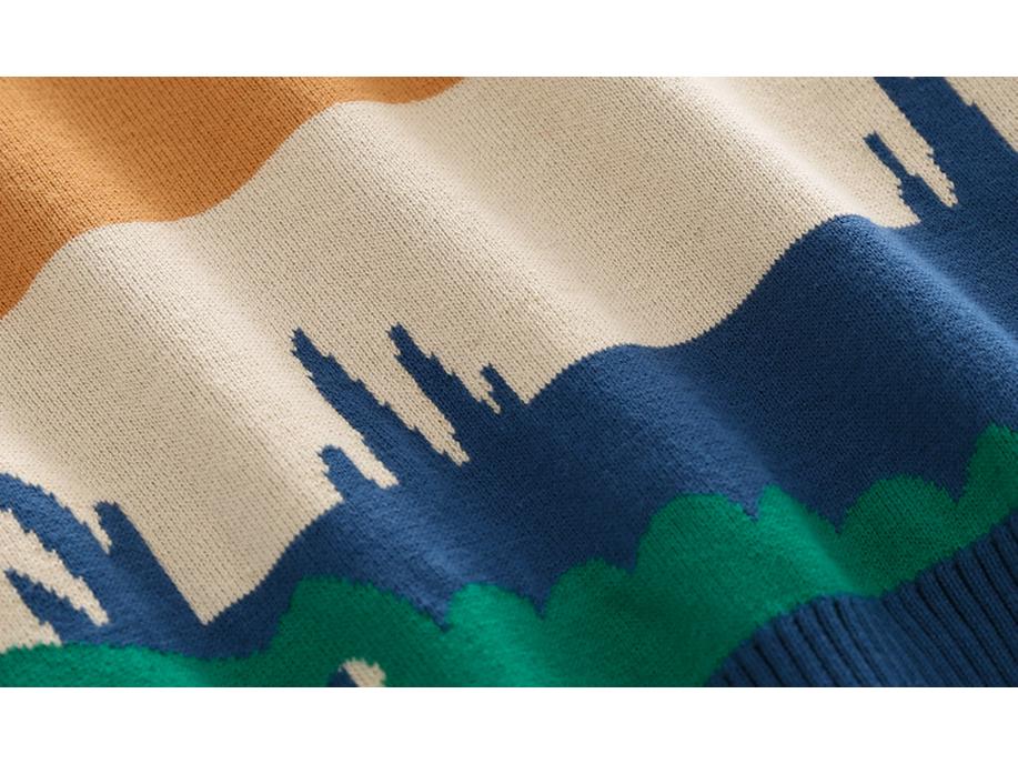 Tengyun Pigeon Kids' Double-Layer Sweater - European & American Style, Boys' Abstract Cartoon Jacquard, Autumn 2025 Collection.