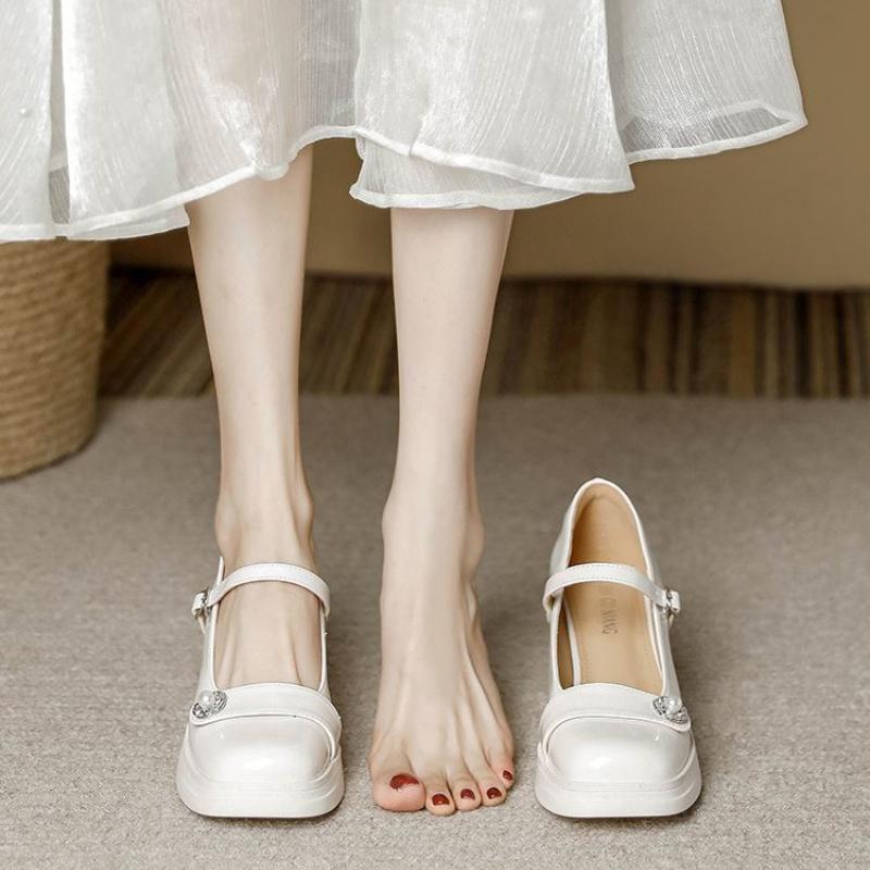 Fashion Ladies Pumps Platform High Heel Square Toe Women's Mary Jane Shoes Spring and Autumn Korean Style On Offer Chic Elegant Footwear