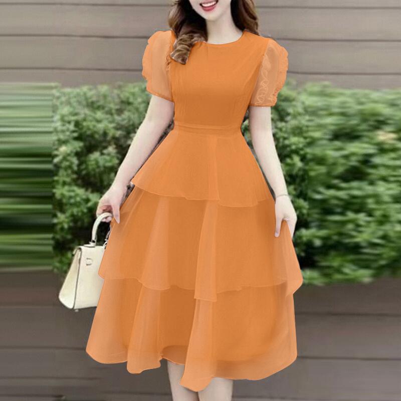 

ZANZEA Женское элегантное повседневное платье с короткими рукавами и оборками 5XL оранжевый