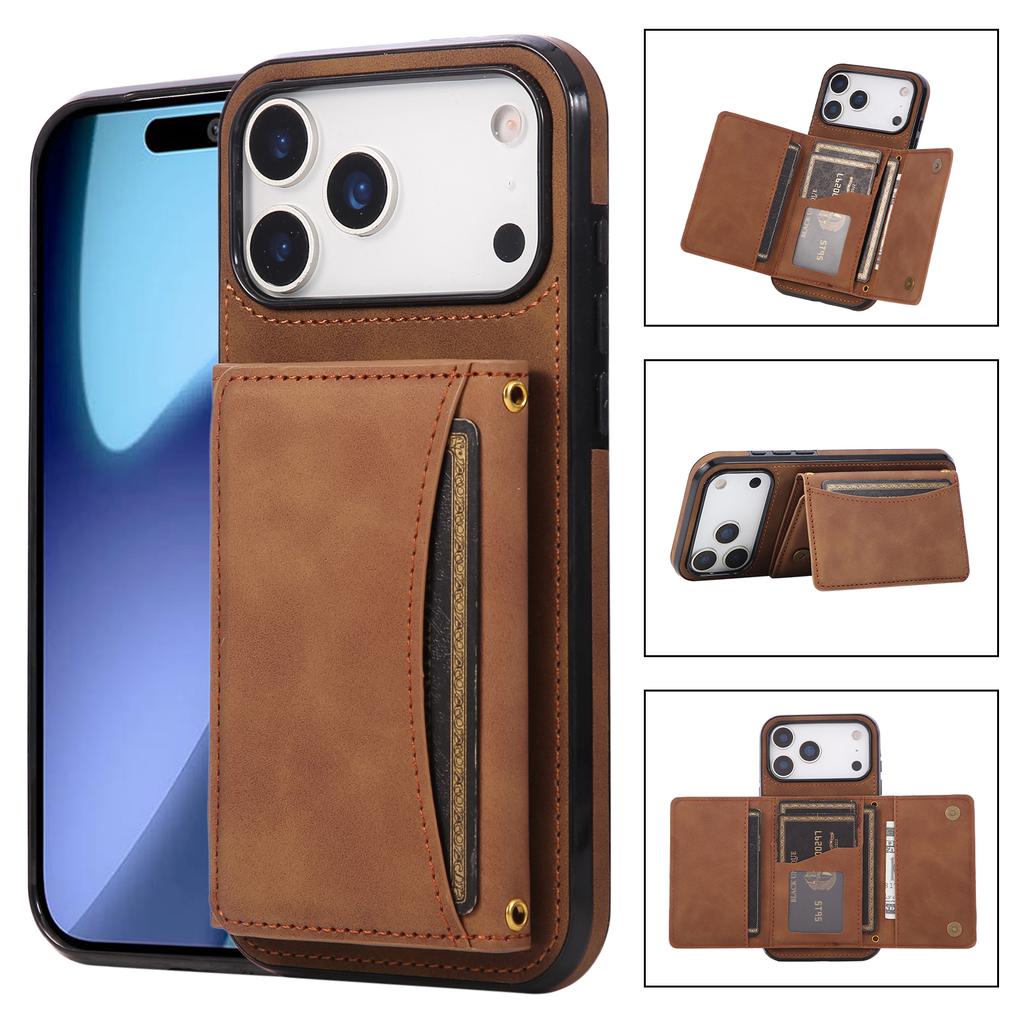 Leather Multi Wallet Cards Holder Phone Case for IPhone 17 Air 16E 16 Pro Max 15 Plus 14 13 12 Mini 11 XR X XS Protective Cover