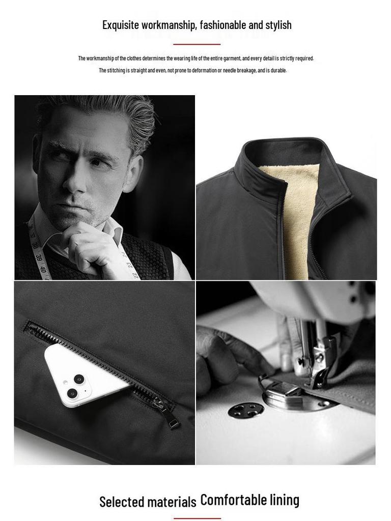 Men's Winter Fleece-lined Stand-up Collar Thick Jacket Plus Size