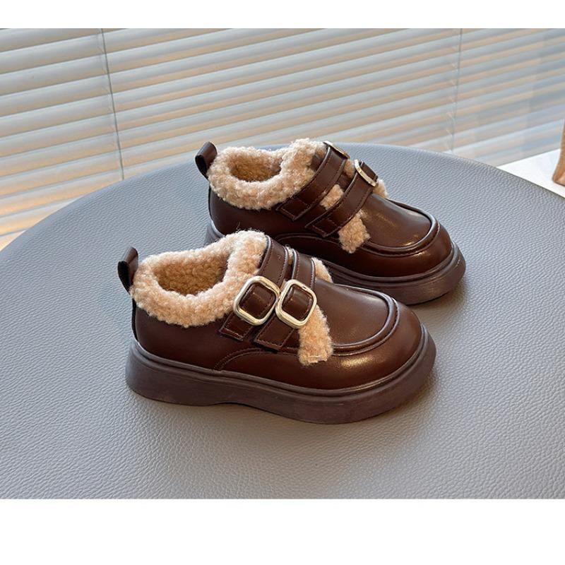 Girls Children Winter Warm Thickened Fleece Lined Casual Leather Shoes