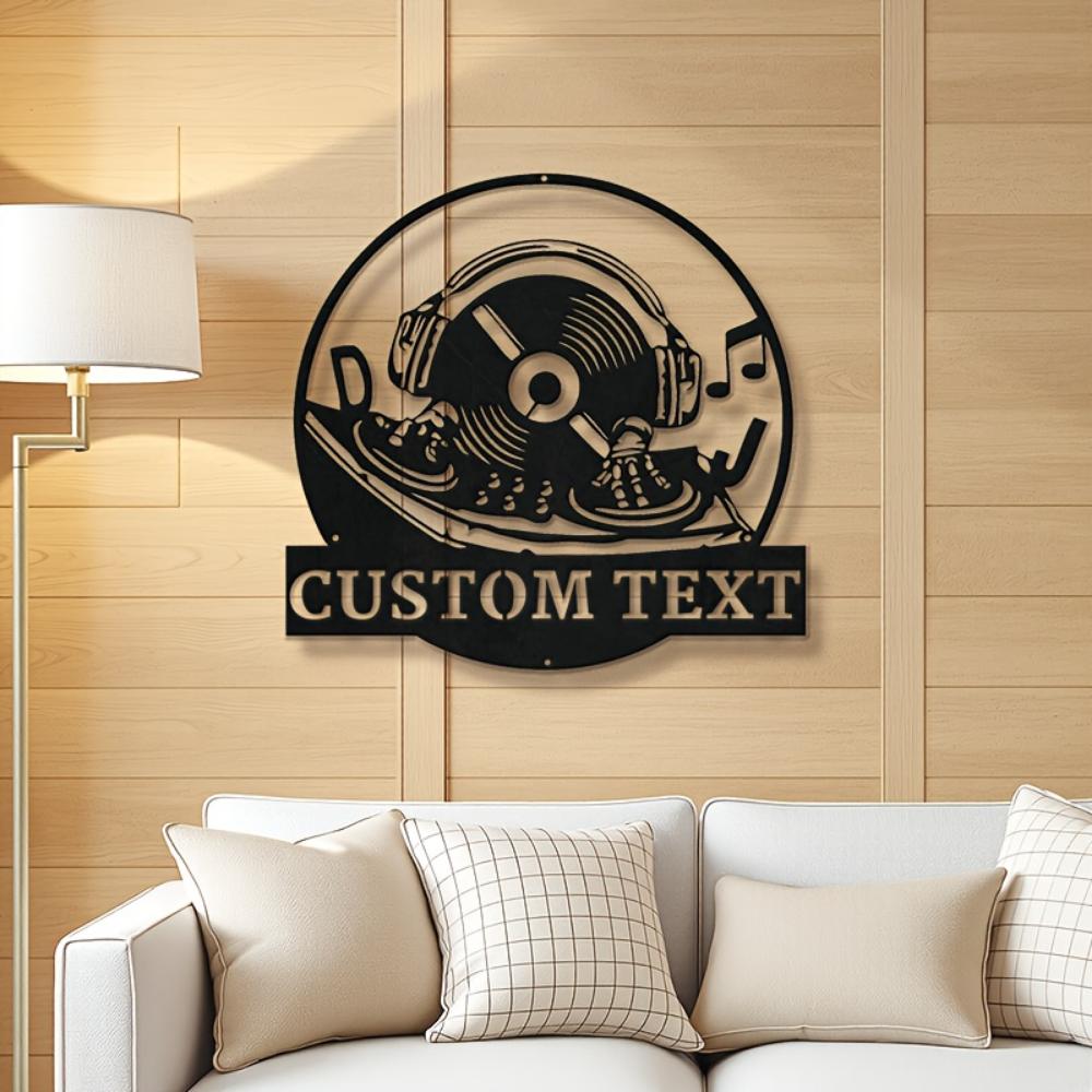 Unique Tailorable Metal Wall Art DJ Themed Design with Personalized Text Ideal for Home Office Man Cave Handcrafted B&W