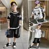 Boys Spring Summer Casual Cotton Contrast Alphabet Graffiti T-Shirt Top+Shorts Pant 2 Pieces Set School Kids Tracksuit Child