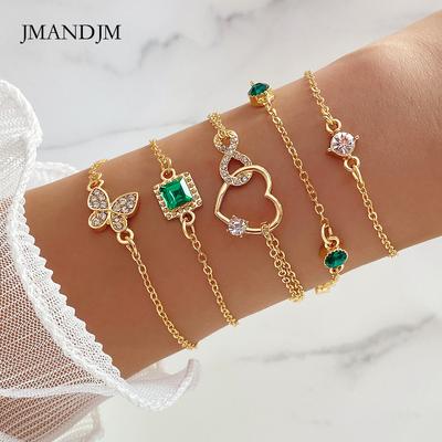 Neues Armband ins Retro-Grün-Diamant-Quadrat-Armband Diamant-Schmetterling-Liebesarmband 4-teiliges Set