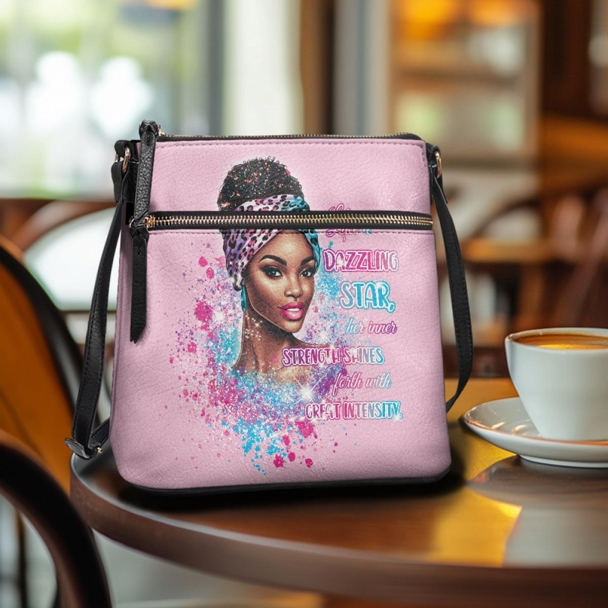 Zipper Pu Bag African Girl Print Custom International Station Ladies Shoulder Bag