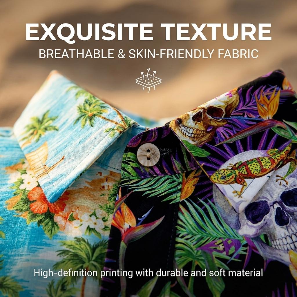 Herren Casual Locker Hemd Set Hawaiianische Küste 3D Digitaldruck Strand Kurzarm