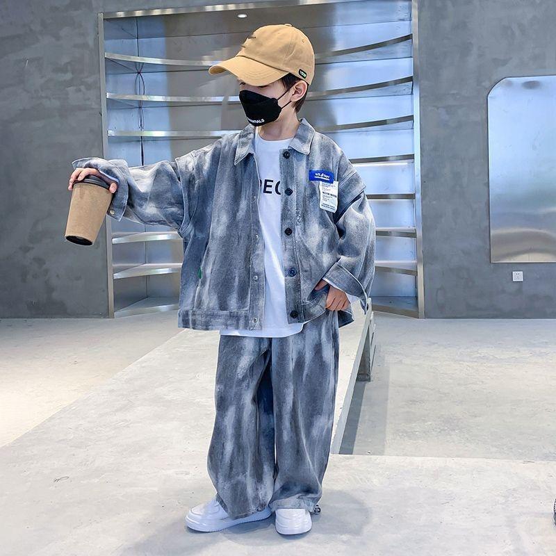 

Джинсовые костюмы для мальчиков на весну, Мальчики в западном стиле для больших детей, Весенне-осенний красивый уличный тренд из двух предметов 170