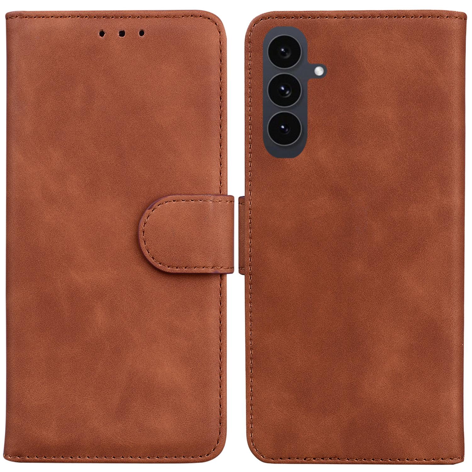 

For Samsung Galaxy S25 FE Case Solid Color Leather Wallet Phone Cover Brown