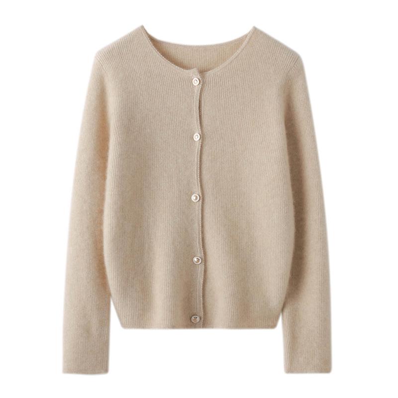Women's 100% Pure Cashmere Cardigan - Round Neck, Long Sleeve, Button-Up Knit Sweater for Spring and Autumn