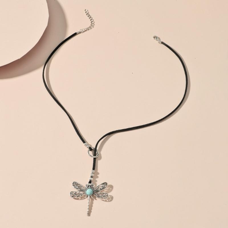 Gold Silver Color Dragonflies Flower Heart Star Pendant Necklace Long Rope Statement Necklace Jewelry Gift for Women