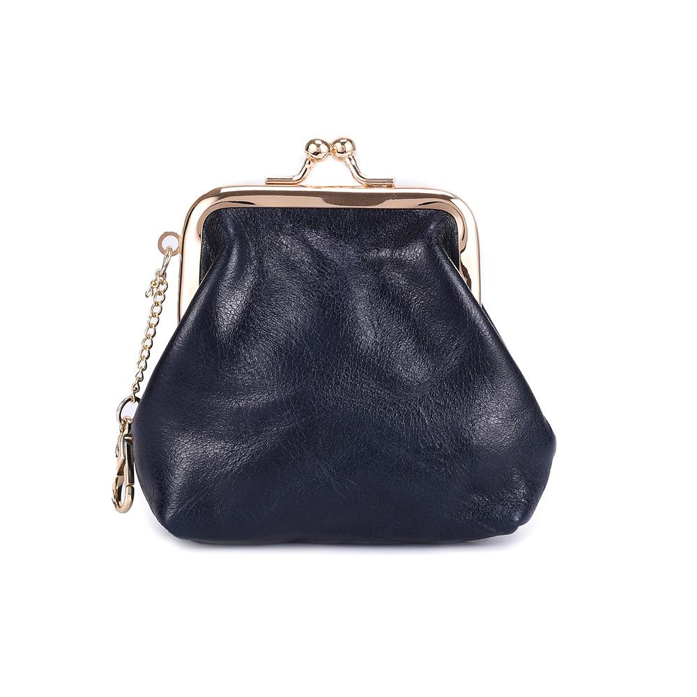 Retro clip change bag women's European and American, first layer oil wax cowhide Ins small earphones coin bag storage bag