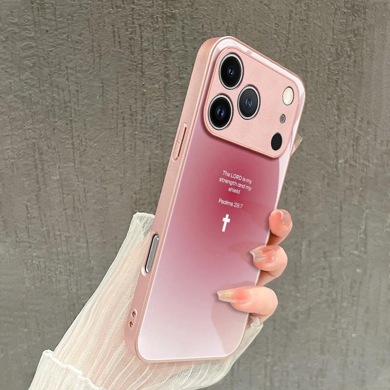 Capa de Celular de Vidro Temperado Metálico Rosa com Design de Cruz Sagrada Para iPhone 17 16 15 14 13 12 11 Pro Max 15 14 Plus 17 Air 16E Capa