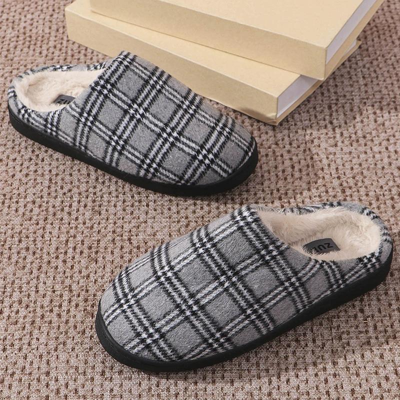 Fashion Mix Color Plaid Fur Slippers Women Soft Bottom Non Slip Plush Slippers Woman Faux Fur Warm Indoor House Cotton Slides Ladies