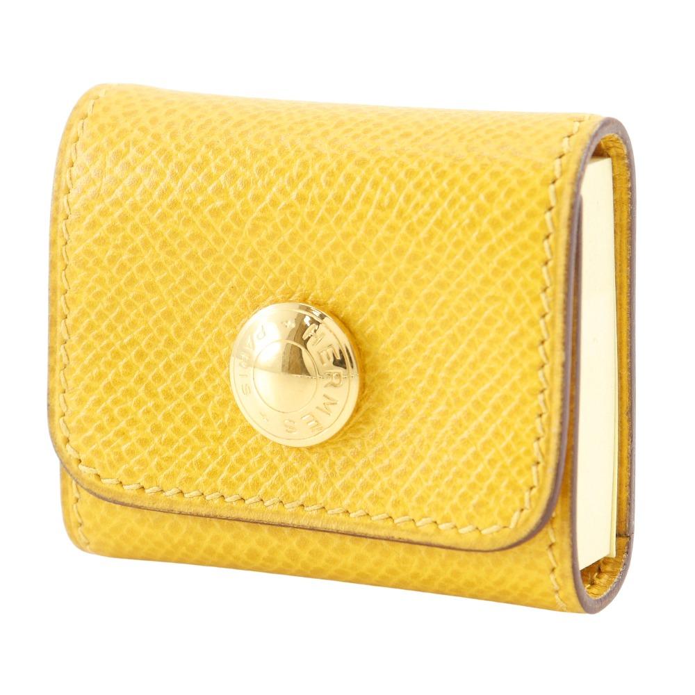 HERMES Post-it case Other miscellaneous goods Sticky note case yellow leather _ Used