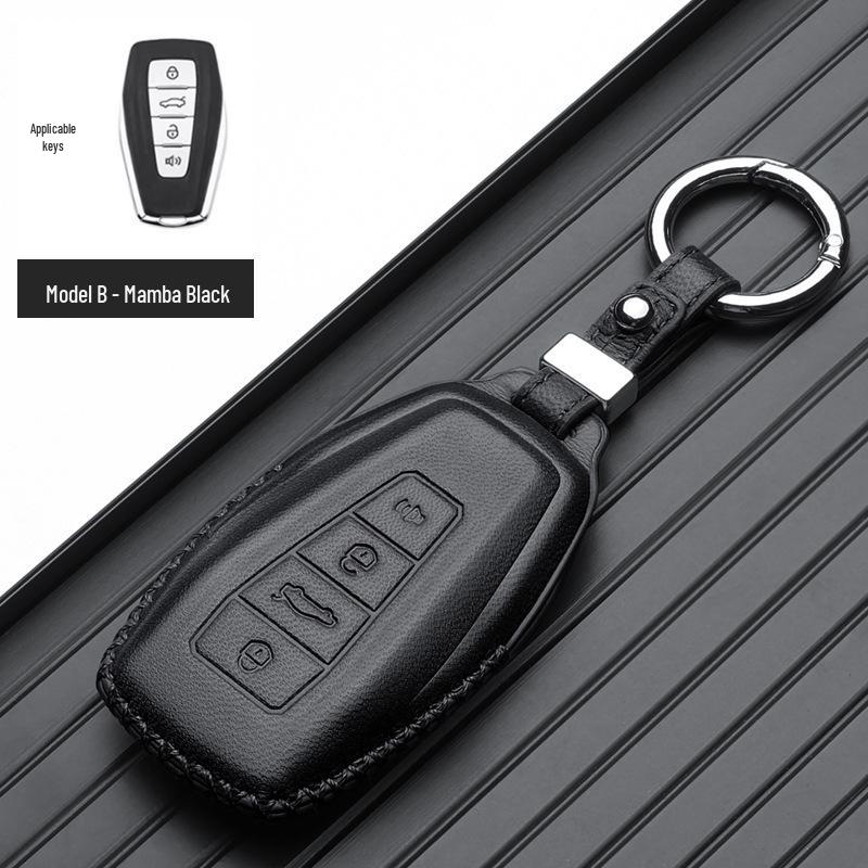 Genuine Leather Key Case for Geely Boyue, Xingyue L, Binyue ICON, Xingrui, Panda Mini - Premium Metal Shell