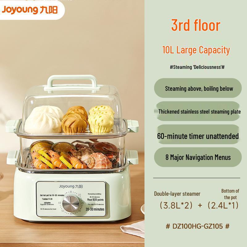 Joyoung Multifunktionaler Elektrischer Dampfgarer: Transparent, Mehrschichtig, Automatische Abschaltung, Leicht zu reinigen.