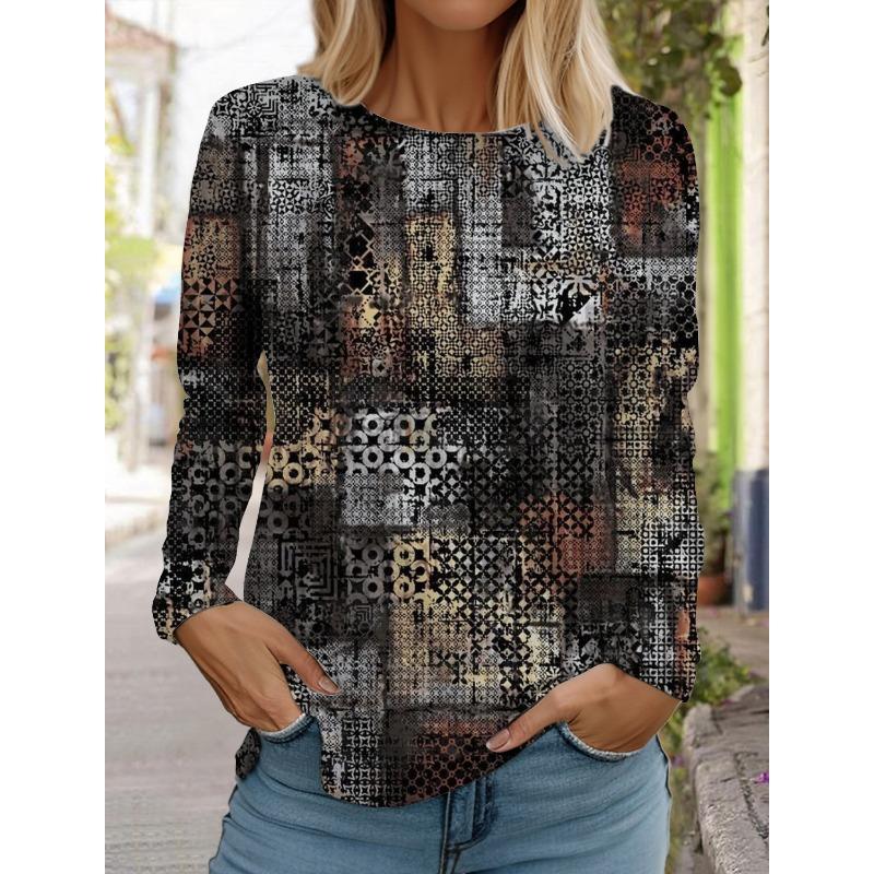 Retro flower pattern 3D printed long sleeved T-shirt