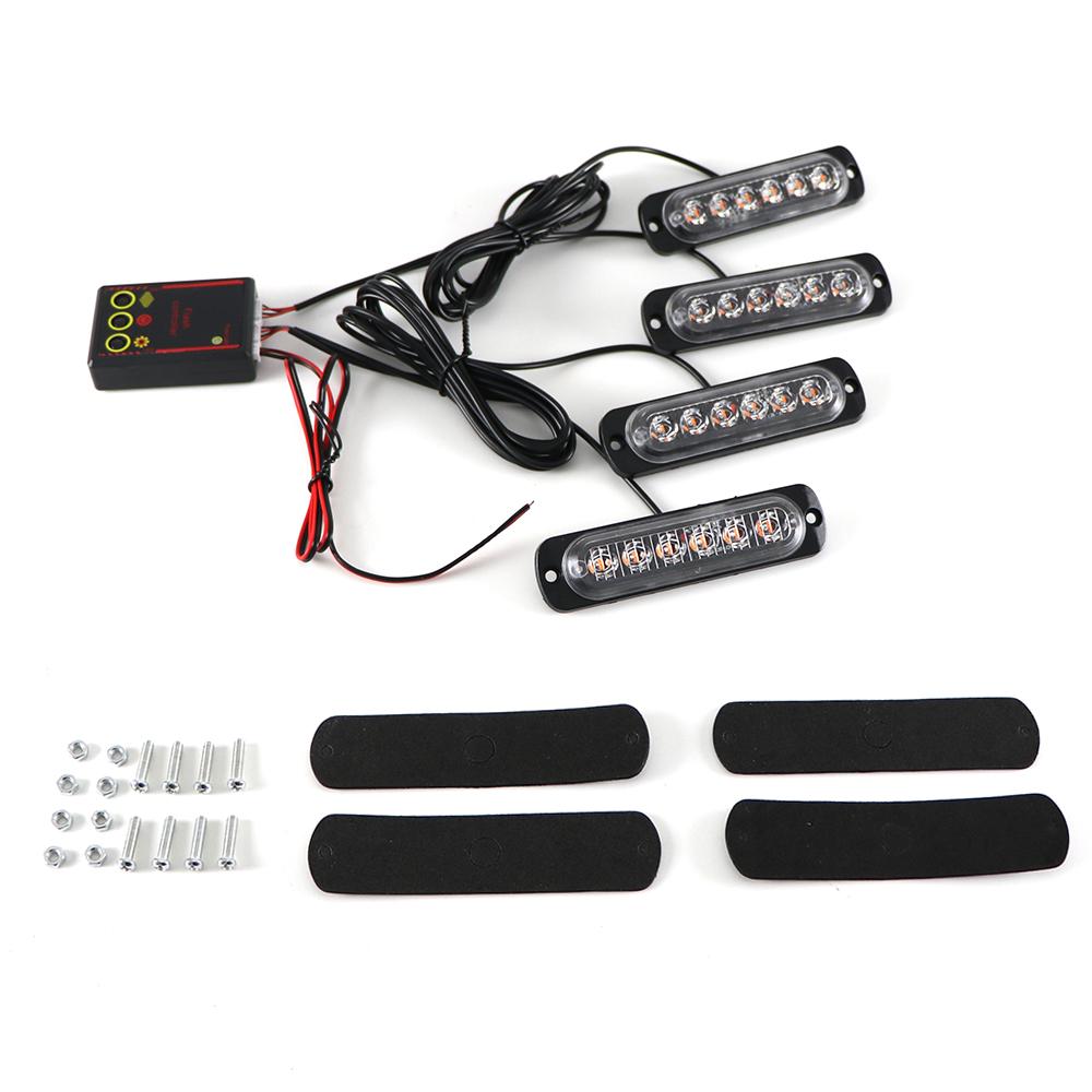 4 in 1 Car Front Grille Lighting Police LED Emergency Strobe Warning Lights Fireman Flash Beacon Signal Lamp Yellow White 12V