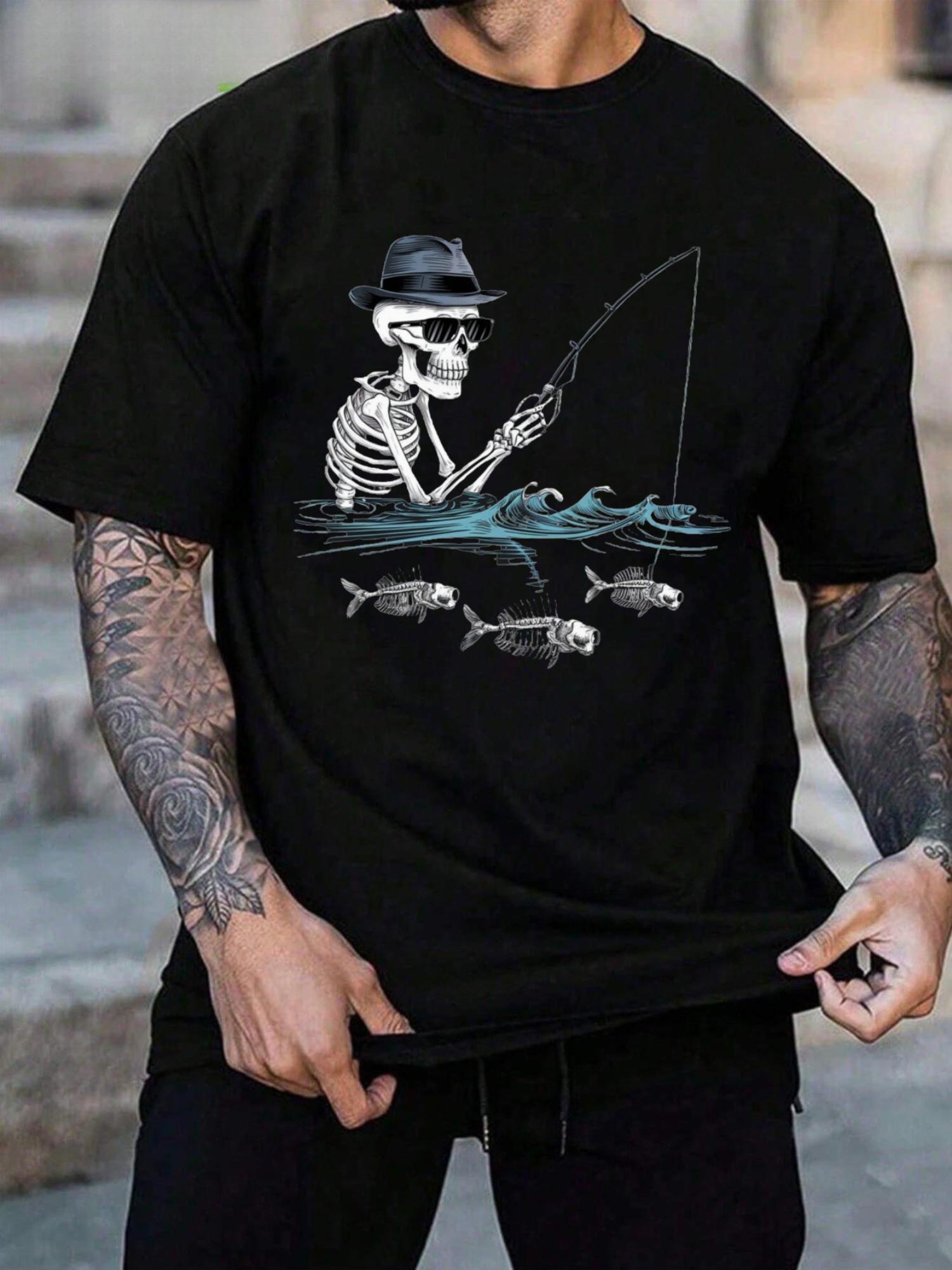 Men S Fun Fishing Graphic T-Shirt - Round Neck Casual Outdoor Short Sleeve XXXXL