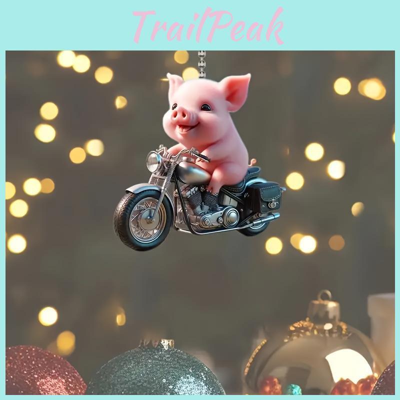 Charming Vintage Acrylic Pig Motorcycle Keychain Ideal For Holiday Decoration