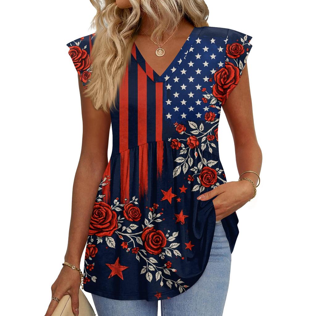 Womens Tops Fashionable V-neck Ruffled Sleeve Short-sleeved T-shirt Business Blouses