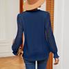 Women Autumn Spring Blouses and Shirts Lace Stitching V-neck Long Sleeve Casual Shirt Tops