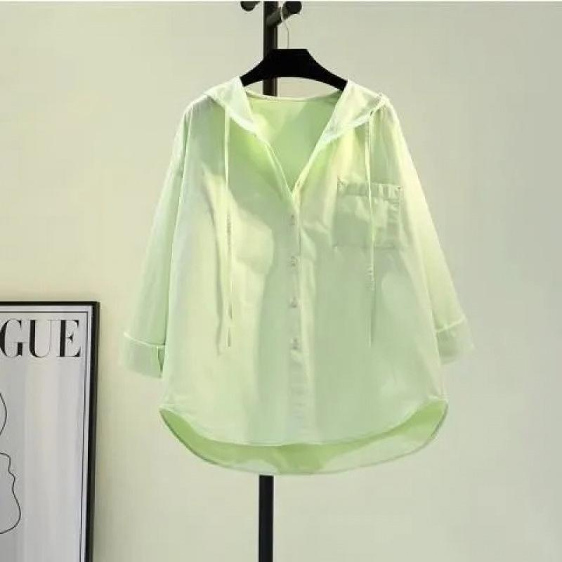 Top Oversize Manica Lunga Moda Coreana Camicetta Bianca Camicia Donna Felpa con Cappuccio Casual Cotone Bluse