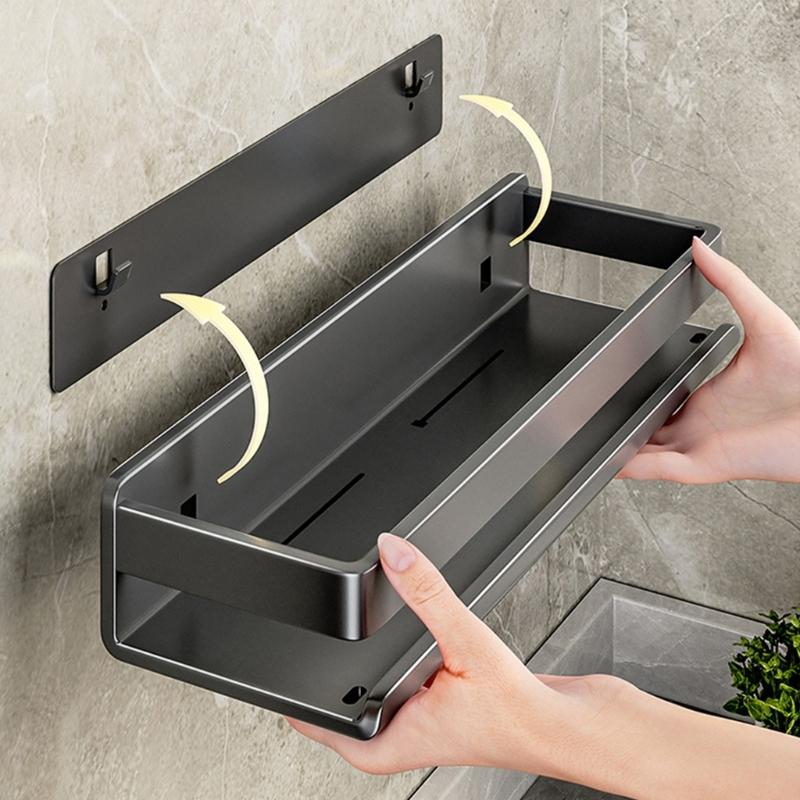 Sturdy Carbon Steel Wall Mounted Kitchen Storage Shelf Effortlessly Assembly Portable Designs for Space Saving