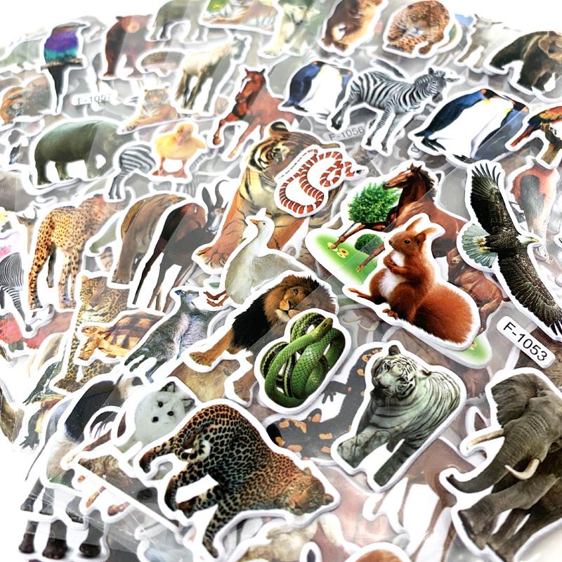 12 Sheets Wild Animals Style Stickers 3D Cartoon Classic Toys Scrapbook Learning Cognitive Sticker For Kids Gift